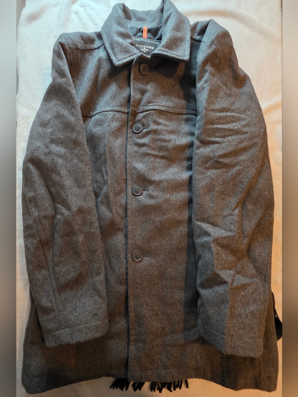 Dockers Gray Wool Blend Coat Jacket Mens Small + Matching Scarf Classic Winter